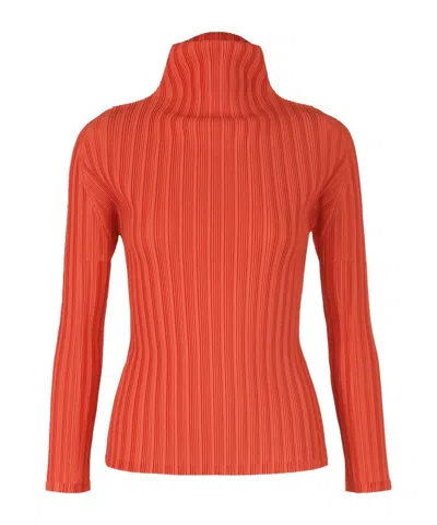 Issey Miyake High-necked Long-sleeved Blouse In Red