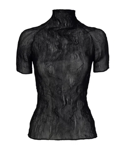 Issey Miyake High-necked Short-sleeved Top In Black