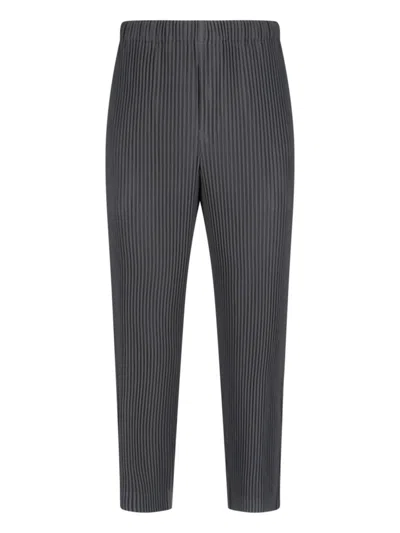 Issey Miyake High-waisted Grey Pleated Trousers With Drawstring Closure