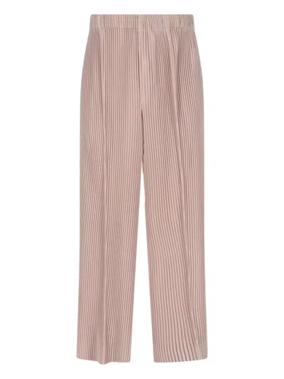 Issey Miyake High-waisted Pleated Trousers With Straight Leg Silhouette In Pink