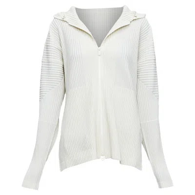 Issey Miyake Homme Plisse Cream Pleated Zip Hooded Jacket In White