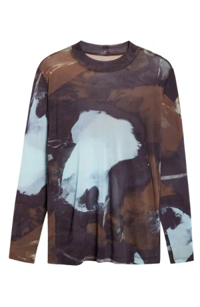 Issey Miyake Homme Plissé  Agate Print Sheer Mesh Long Sleeve Shirt In Brown