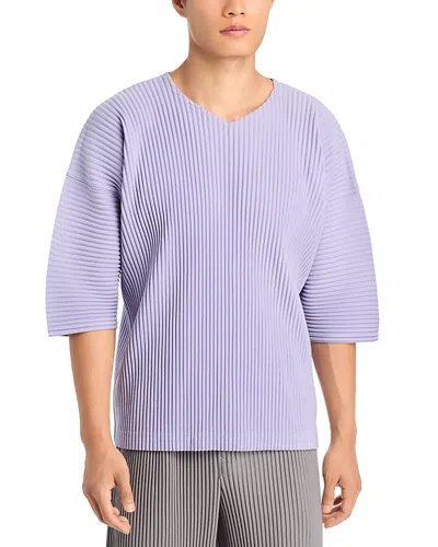 Issey Miyake Pleated V-neck T-shirt In Purple