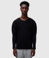 Issey Miyake Crew Neck Sweater With Pleated Texture And Ribbed Cuffs In Black