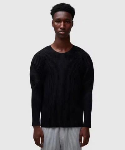 Issey Miyake Homme Plissé  Basic Pleats Long Sleeve T-shirt In Black