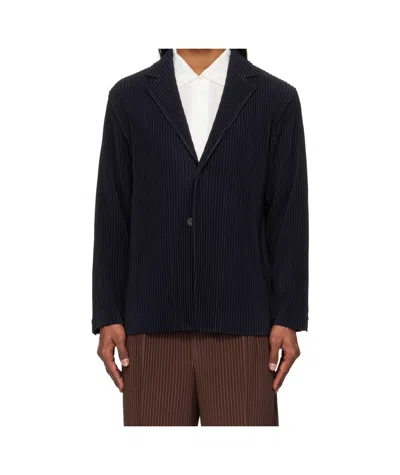 Issey Miyake Homme Plissé  Basics Buttoned Blazer In Black