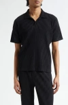 Issey Miyake Homme Plissé  Basics Pleated Polo In Black