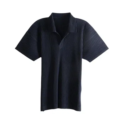 Pre-owned Issey Miyake Homme Plissé  Basics Polo Shirt 'navy' | Blue | Men's Size 3