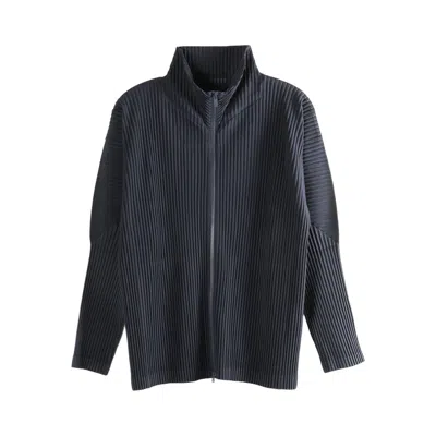 Pre-owned Issey Miyake Homme Plissé  Basics Zip Up Cardigan 'navy' | Blue | Men's Size 2