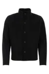 Issey Miyake Ribbed Texture High Collar Pleated Cardigan In Black