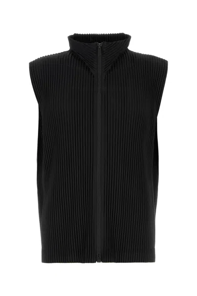Issey Miyake Polyester Vest High Collar Ribbed Texture In Black