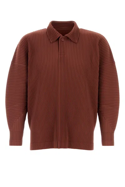 Issey Miyake Long Sleeve Polo Shirt With Ribbed Texture In Burgundy