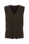 Issey Miyake Textured Pleated Ribbed Sleeveless V-neck Vest In Brown