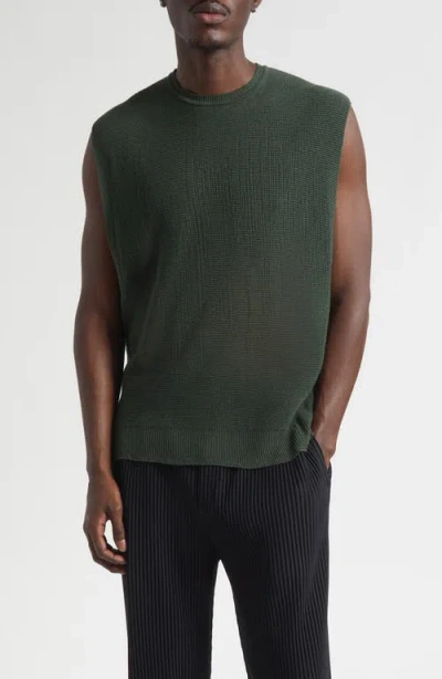 Issey Miyake Homme Plissé  Brush Close-up Crewneck Sweater Vest In Green