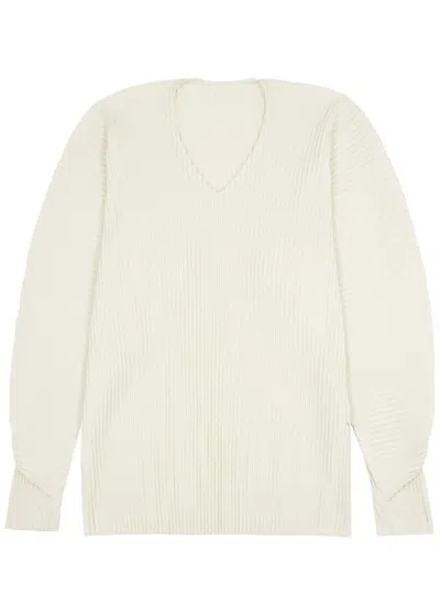 Issey Miyake Homme Plissé  Calla Lily Pleated Jersey Top In Off White