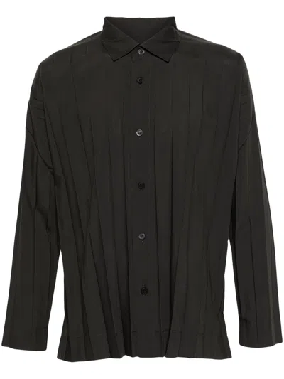 Issey Miyake Homme Plissé  Collared Pleated Shirt In Grey