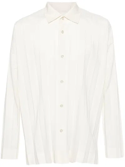 Issey Miyake Homme Plissé  Collared Pleated Shirt In White