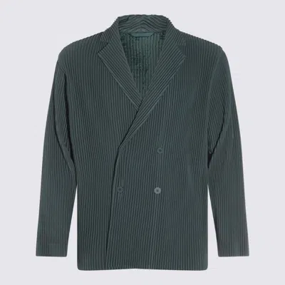 Issey Miyake Pleats 1 Double-breasted Jacket In Green