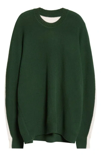 Issey Miyake Homme Plissé  Drawing Contrast Stripe Oversize Wool Sweater In Green