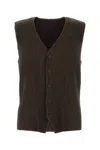 Issey Miyake Textured Pleated Ribbed Sleeveless V-neck Vest