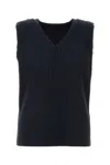 Issey Miyake Tank Top Ribbed Texture Sleeveless V-neckline In Blue