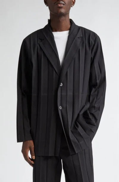 Issey Miyake Homme Plissé  Edge Ensemble Pleated Single Breasted Blazer In Black