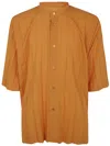 Issey Miyake Modern Mandarin Collar Half Sleeve Shirt In Orange
