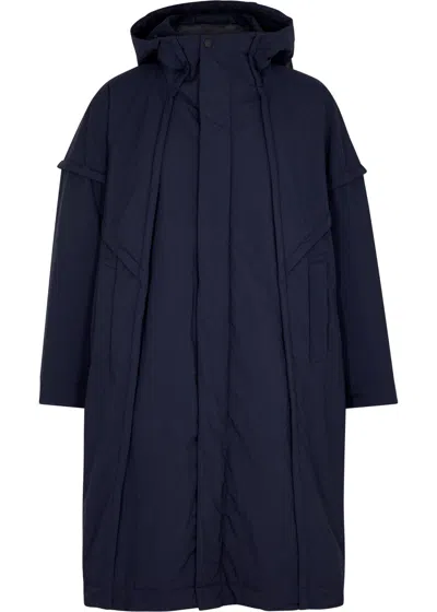 Issey Miyake Homme Plissé  Frame Hooded Shell Coat In Navy