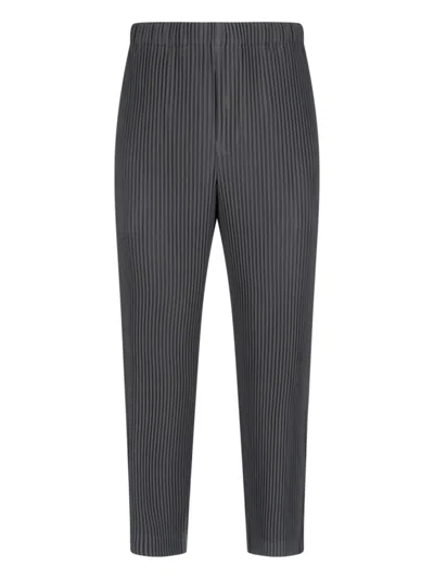 Issey Miyake Homme Plissé  High-waisted Grey Pleated Trousers With Drawstring Closure