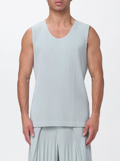 Issey Miyake Homme Plisse'  Homme Plissé  Pleated Technical Crêpe Tank Top With U-neck In Blue