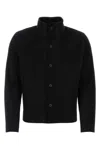 Issey Miyake Ribbed Texture High Collar Pleated Cardigan In Black