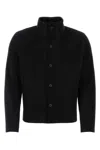 Issey Miyake Ribbed Texture High Collar Pleated Cardigan In Black