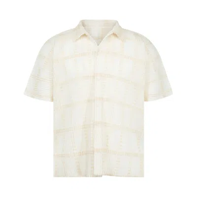 Pre-owned Issey Miyake Homme Plissé  Lace Grid Pleats Shirt 'white' | Men's Size 3