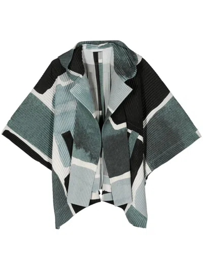 Issey Miyake Homme Plissé  Landscape Hooded Jacket In Blue