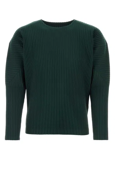 Issey Miyake Homme Plissé  Long Sleeved Pleated Crewneck Sweatshirt In Green