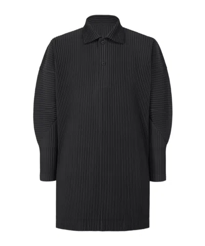 Issey Miyake Pleated Polo Shirt In Black