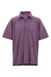 Issey Miyake Ns Viola Purple Pleated Spread-collar Short-sleeve Knitted Shirt