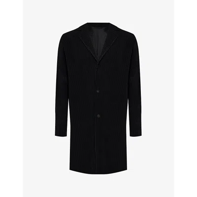 Issey Miyake Homme Plisse  Mens 15-black Basic Pleated Regular-fit Knitted Overcoat