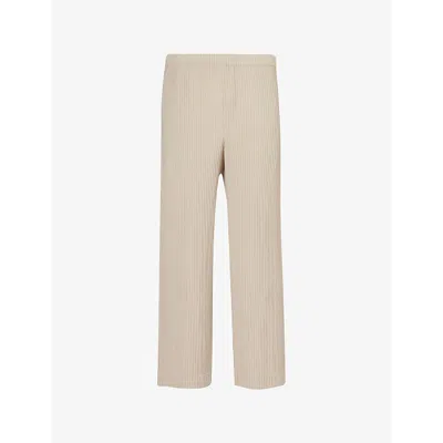 Issey Miyake Homme Plisse  Mens 43-linen Beige Pleated Straight-leg Regular-fit Knitted Trousers