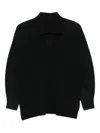 Issey Miyake Pleated Texture Long-sleeve Polo With Structured Neckline In Black