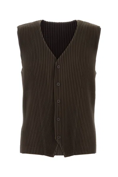 ISSEY MIYAKE HOMME PLISSE' ISSEY MIYAKE MEN BROWN POLYESTER VEST