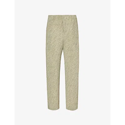 Issey Miyake Homme Plisse  Mens Green Pleated Tapered-leg Knitted Trousers