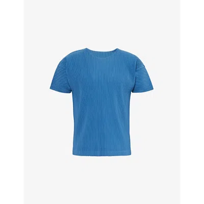 Issey Miyake Homme Plisse  Mens Ink Blue Pleated Knitted T-shirt