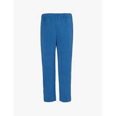 Issey Miyake Homme Plisse  Mens Ink Blue Pleated Tapered Knitted Trousers