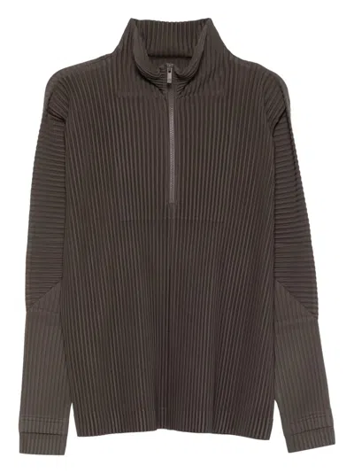 Issey Miyake Homme Plisse'  Men Pleated Half-zip Sweater In Gray
