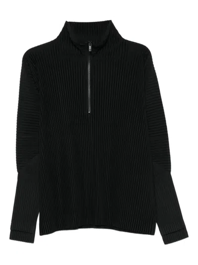 Issey Miyake Homme Plisse'  Men Pleated Half-zip Sweater In Multi