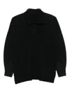 Issey Miyake Pleated Texture Long-sleeve Polo With Structured Neckline In Black