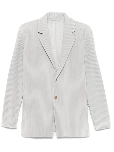 Issey Miyake Homme Plisse'  Men Pleated Single-breasted Jacket In White