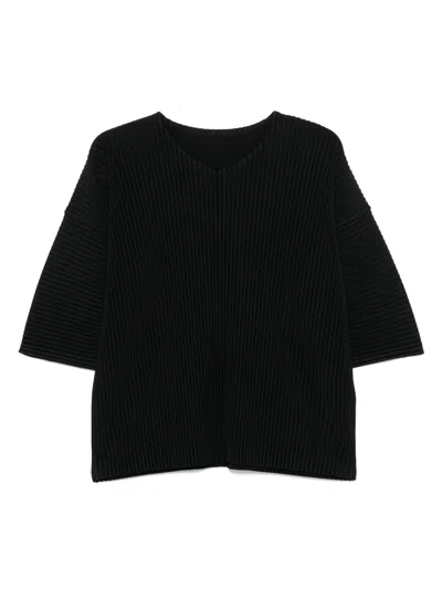 Issey Miyake Homme Plisse'  Men Pleated T-shirt In Black