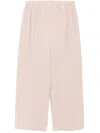 Issey Miyake Pleated Almond Beige Crop Trousers With Side Welt Pockets